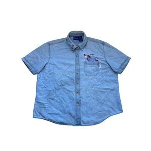 Vintage 90s Disney Winnie The Pooh Women SZ XL Eeyore Denim Jean Button Up Shirt